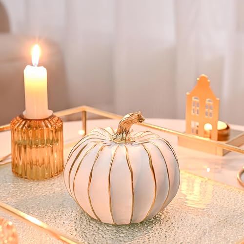 FESTGLOX Fall Pumpkin Decor, 2Pcs Resin Thanksgiving Fake Pumpkin Figurines - color: White-2pcs