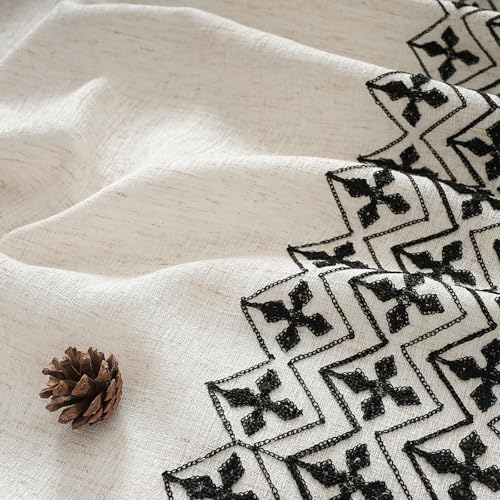 Black and Cream Boho Embroidered Curtains for Living Room 72 Inch - color: Striped-black, size: 52"W x 72"L (Pack of 2)