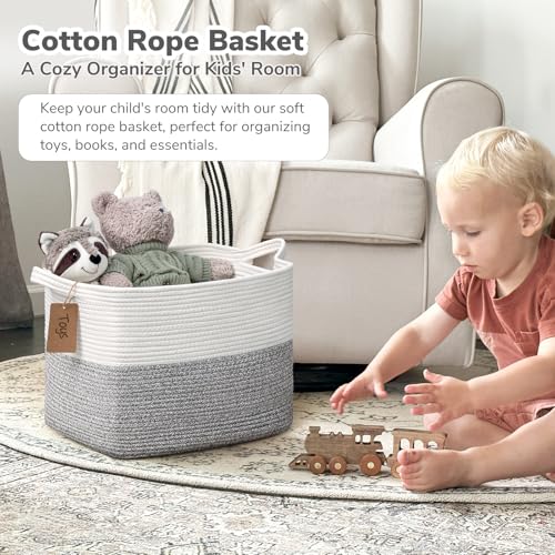 Goodpick 50L Large Woven Rope Storage Basket with Handles, Light Gray - color: Light Grey, size: 18"L x 14"W x 12"H