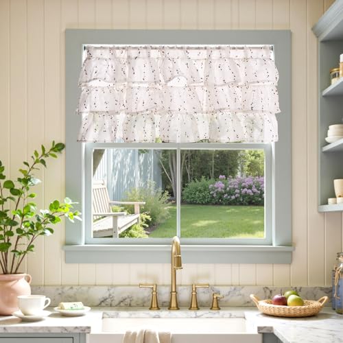 jinchan Mini Pom-Pom Ruffled Valance for Windows 18 Inch 1 Panel Orange - color: Dottie Amber Bloom
