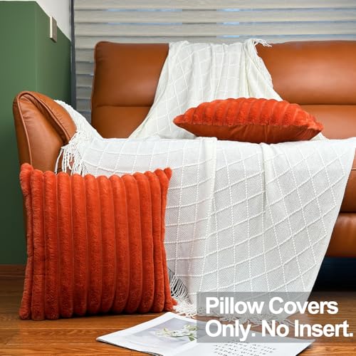 COTEY 18x18 Decorative Faux Fur Throw Pillow Covers Set of 2- Burnt Orange - color: Burnt Orange, size: 18" x 18" (Pack of 2)