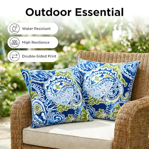 JMGBird Outdoor Throw Pillow Green Outdoor Pillows with Inserts Included - color: Green Paisley Print