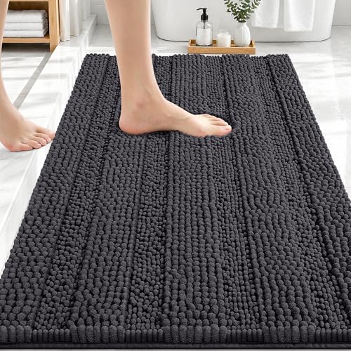 OLANLY Thick Bathroom Rugs 30x20, Chenille Striped Bath Rugs, Dark Grey - color: Dark Grey, size: 30" X 20"