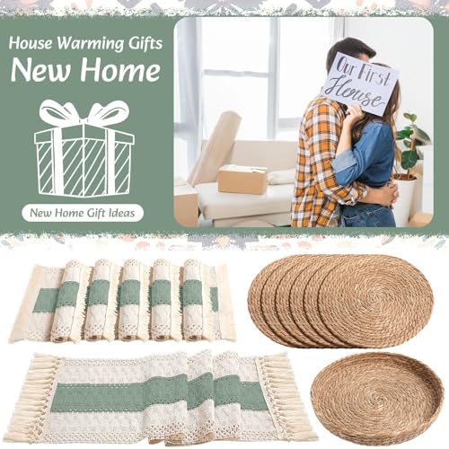 Boho Table Runner and Placemats Set, 6 Sets, Green, 12x72 - color: Green, size: 12x72"