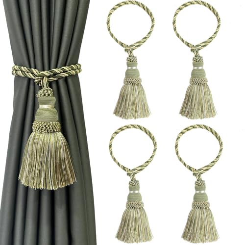 4 Pack Curtain Tie Backs Rope Tassels for Curtain Holdback - color: Mix Green, size: 4p