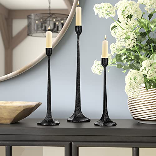 Iron Taper Candle Holder Set of 3 - Decorative Tall Candle Stand - color: Black & Silver