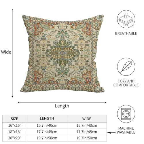 Boho Throw Pillow Covers 18x18 Set of 2,Sage Green Orange Ethnic Boho Outdoor Pillows Cover Spring Fall Western Bohemian Linen Decorative Pillowcase for Couch Living Room Bed Decor - color: Green Orange, size: 18" x 18" (Pack of 2)
