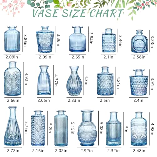 SUPMIND 16P Blue Glass Bud Vases, Small Flower Vases for Table Centerpieces - color: Blue
