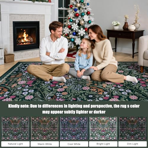 PLHXFR Area Rug 9x12 Living Room: Floral Washable Boho Carpet Dark Green - color: Dark Green, size: 9' x 12' (Rectangular)