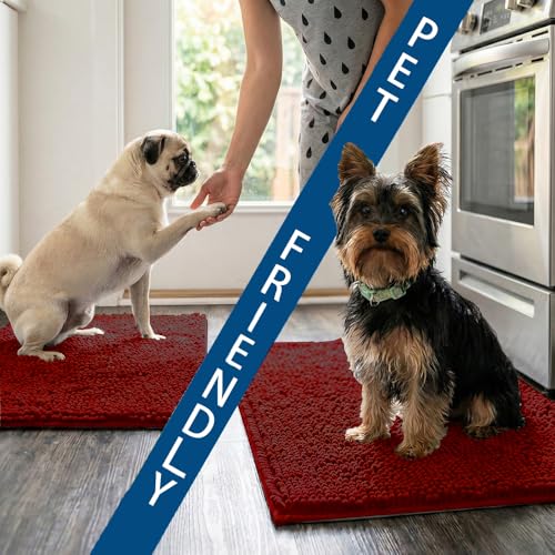 Bathroom Rugs Sets 2 Piece,Super Absorbent Chenille Bath Mats and U-Shaped Toilet Rug,Strong PVC Non Slip Backing,Microfiber Washable Dry Quickly Bath Mats for Bathroom(20"x32"+20"x20"U,Dark Red) - color: Dark Red