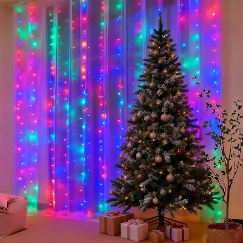 300LED Fairy Curtain Lights 9.8ft x 9.8ft LED Dimmable Twinkle Lights - color: Multicolor