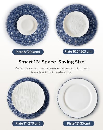 Round Bohemian Woven Paper Placemats Set of 6, Blue - color: Blue, size: Set of 6