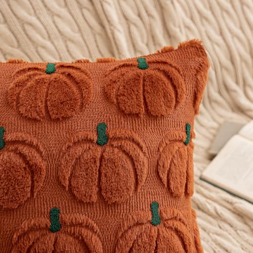 MIULEE Fall Pumpkin Pillow Covers Fall Decor Rust Green Stem 18x18 - color: Rust Green Stem, size: 18" x 18" (Pack of 2)