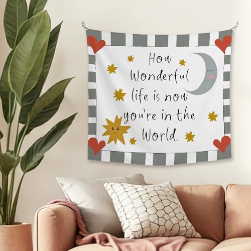JMENGSSFL Inspirational Boy Girl Nursery Tapestry, Kids Tapestry Wall Hanging, How Wonderful Life is Now You're in the World Wall Decor Hanging Tapestries for Kids Toddler Room Playroom, 50x60 Inch - color: color27