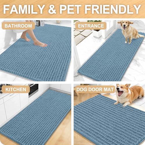 OLANLY Bathroom Rugs 34x21, Thick Soft Absorbent Chenille Bath Rugs - color: Airy Blue, size: 34" x 21"