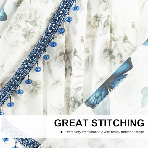 Leeva Luxury Handcrafted Butterfly Valance - Artisan Bead Tassels, Premium Sheer for Living Room, 59x43 - color: Blue Butterfly, size: 59"W x 43"L (Pack of 1)