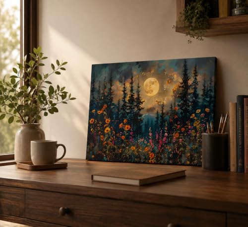 KecKoth Full Moon Forest Canvas Wall Art 24x36Inch - color: Canvas Moon, size: 36"L x 24"W