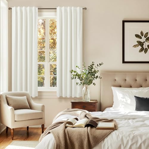 100% Blackout Linen Curtains 60 Inch Length 2 Panel Set 5FT 5 FT Long Farmhouse Boho Black Out Curtain for Bedroom Cream Ivory Colored Back Tab Rod Pocket Thermal Insulated Drape 42 W x 60 L - color: Natural, size: 42"W x 60"L (Pack of 2)