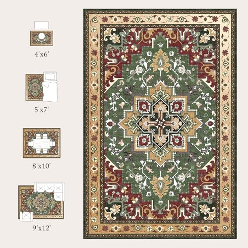 Rugflix 8x10 Area Rugs for Living Room, Washable Red Green Large Rug - color: Red Green, size: 8' x 10' (Rectangular)