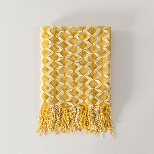 Double Diamond Acrylic Knitted Throw Blanket, Yellow, 50x60 - color: Yellow