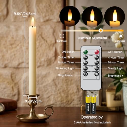 GenSwin Flameless Taper Candles LED Battery Operated Remote Timer Ivory - color: Ivory