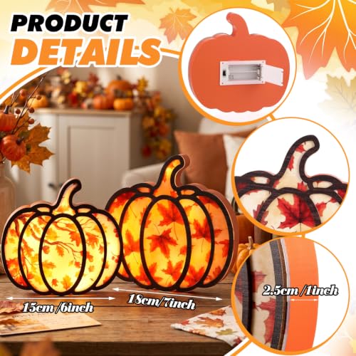 SiliFine 2 Pcs Lighted Wooden Pumpkin Lanterns, Fall Decorations for Home