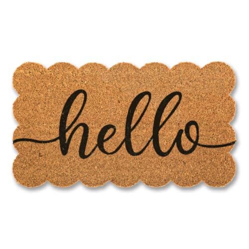 Whaline Scalloped Natural Coir Welcome Doormat, Hello, 16.5 x 29.1 Inch