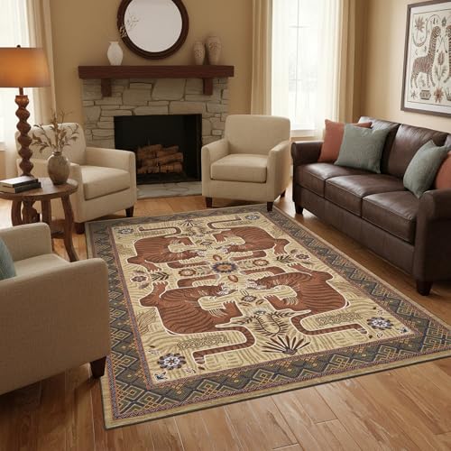 GarveeHome 4x6 Tiger Washable Rug Entryway Boho Bedroom Non Slip Vintage - color: Camel, size: 4' x 6' (Rectangular)