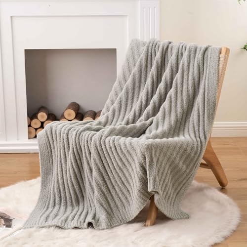Battilo Grey Throw Blanket for Couch, Fluffy Soft Chenille Blanket, 50"x60" - color: Grey, size: 50"x60"