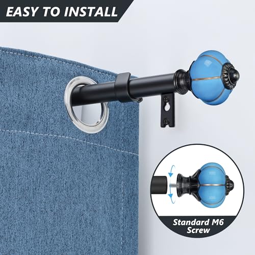 Ceramic Curtain Rods for Windows 66 to 120 Inch 1 Inch Adjustable - color: Black Blue, size: 66"-120"