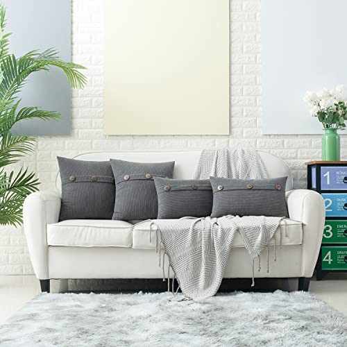 HWY 50 Grey Chenille Throw Pillow Covers 12x20 Inch Buttons Pack of 2 - color: Grey, size: 20" x 12" (Pack of 2)