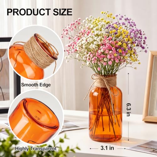 6Pack Mason Jars for Centerpiece Glass Flower Bud Vase Amber Vases - color: Amber