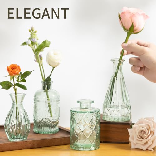 Sage Green Glass Bud Vases, Set of 10 Boho Wedding Centerpiece - color: Sage Green