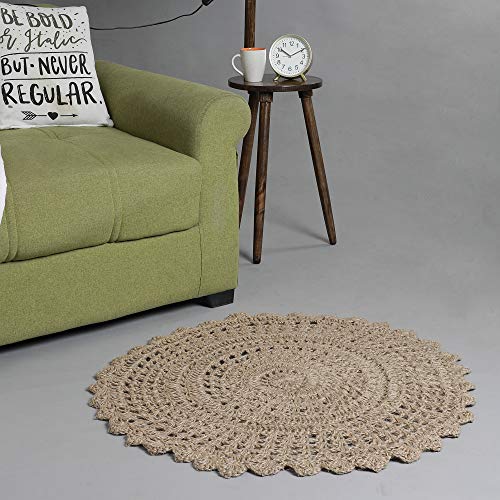 THE BEER VALLEY Jute Hand Crochet Rug 3 Feet Round - Natural - color: Natural, size: 3' (Round)