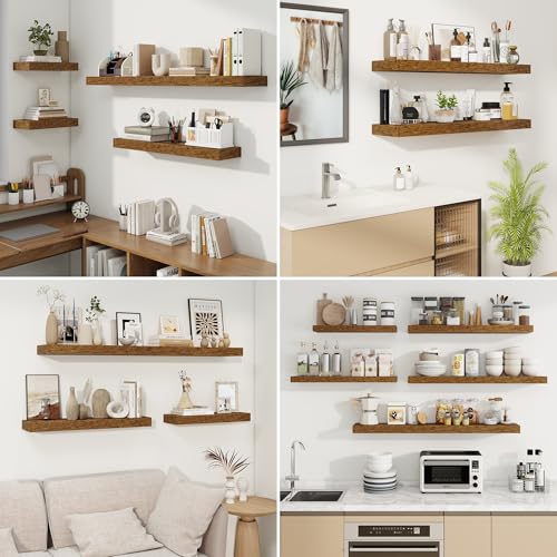 Floating Shelves for Wall, Wall Mounted Wood Shelves, Brown, Set of 2, 36in - color: Rustic Brown, size: 36"W x 6.5"D , 2 Pack
