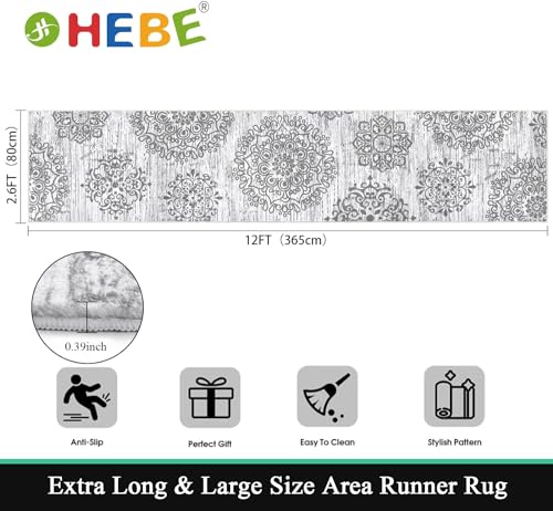 HEBE Hallway Runner Rug 2'8''x12', Washable Non Slip Kitchen Rug Runner - color: Grey, size: 2'8" x 12' (Rectangular)