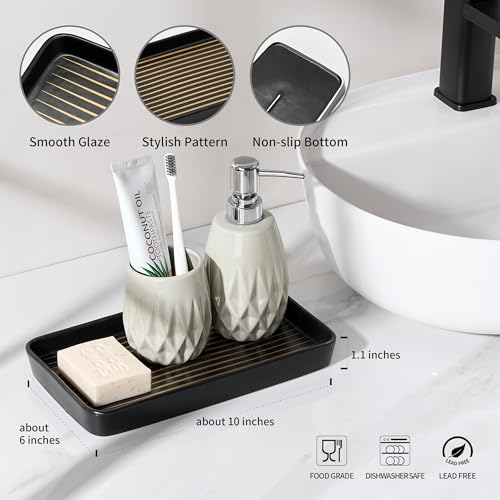 10"×6"×1" Black Bathroom Vanity Tray for Countertop- Ceramic Decorative Organizer Tray for Dresser Tops, Toilet, Perfume, Sponge Holder Soap Dish Dispenser for Kitchen Counter- Golden Stripes - color: Black Color With Golden Stripes-1 Pc