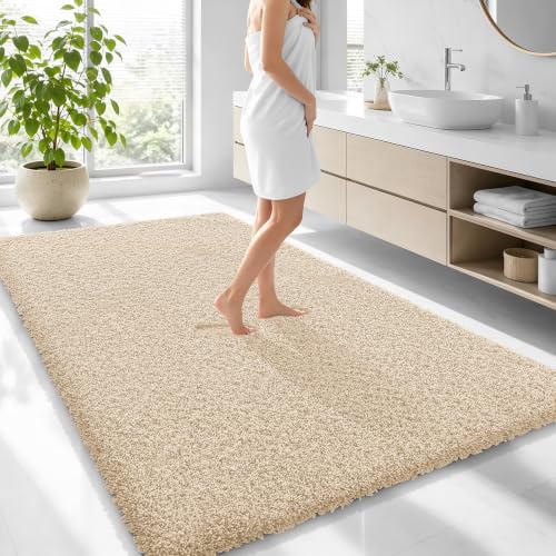 OLANLY Microfiber Large Bathroom Rugs 70x46, Soft Absorbent Bath Mat, Sand - color: Sand, size: 70" X 46"