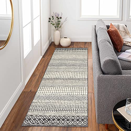 Black Boho Washable 2x6 Kitchen Runner Rugs Non Skid Washable 6Ft - color: Black, size: 2' x 6' (Runner)