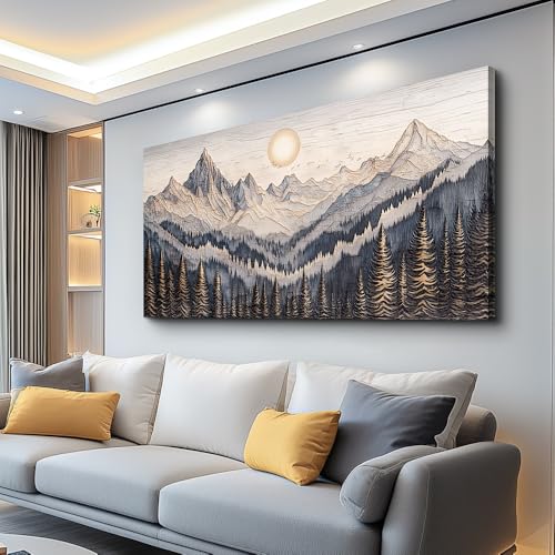 MHARTK66 Rustic Pine Tree Mountain Framed Canvas Wall Art for Bedroom,40x20 - color: Abstract Mountain, size: 40"L x 20"W