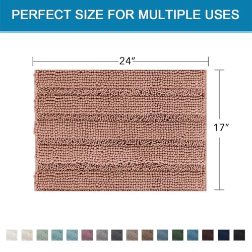 H.VERSAILTEX Bathroom Rugs Bath Rugs for Bathroom Non Slip Bath Mats Extra Thick Chenille Striped Rug 17" x 24" Absorbent Soft Shaggy Washable Dry Fast Bath Mats - Muted Clay - color: Muted Clay, size: 17" x 24"