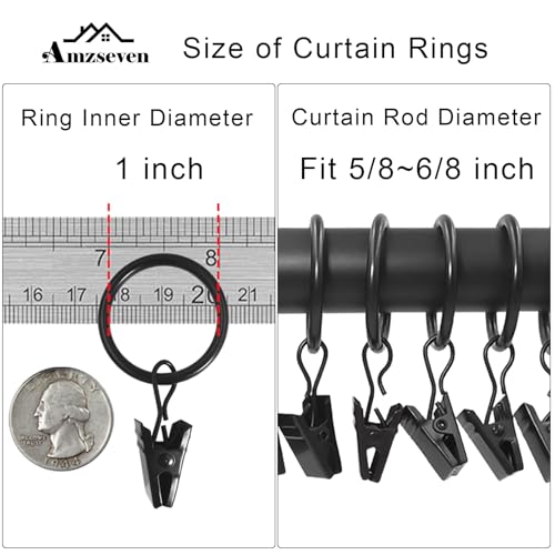 44 Pack Metal Curtain Rings with Clips, 1 in ID, Black - color: Black, size: 1" I D 44 Pack