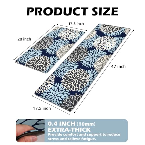 Kitchen Mats Set of 2 Cushioned Anti Fatigue Kitchen Rugs Non Slip Waterproof Kitchen Runner Memory Foam Kitchen Floor Mat Comfort Standing Mat for Sink,Office,Laundry, Navy Blue - color: Navy Blue, size: 17.3"x28"+17.3"x47"--0.4"Th