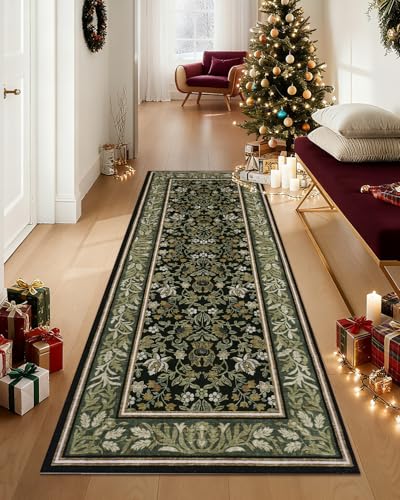 GarveeHome Christmas Runner Rug 2x6 Non Slip Washable Runners Green Black - color: Green Black, size: 2' x 6' (Rectangular)