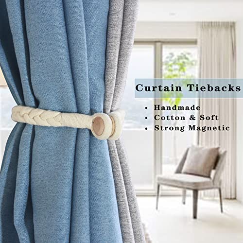 Magnetic Soft Curtain Tiebacks Rope Cotton Window Curtain Holdbacks Porlau - color: Beige, size: 2 Pack