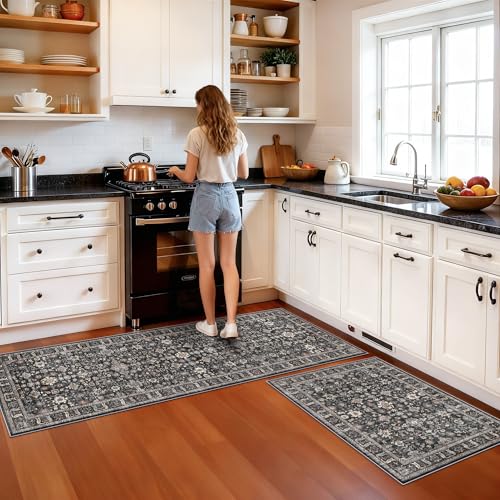 Washable Entry Rug 2x3: Kitchen Rug Runner Front Door Throw Rugs Non-Slip - color: Dark Black Gray, size: 2' x 3' (Rectangular)