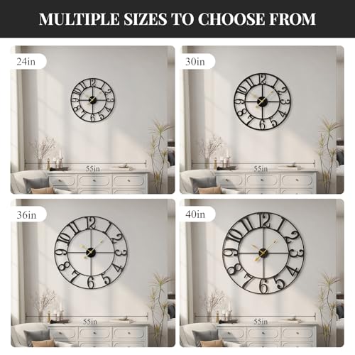 Cuspin Extra Large Wall Clock 40 Inch Black Metal Clock for Living Room - color: Black Arabic Number, size: 40 Inch