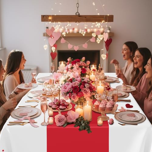 Smiry Disposable Rectangle Plastic 54 x 108 Inch Table Cloth 3 Pack - color: White and Red