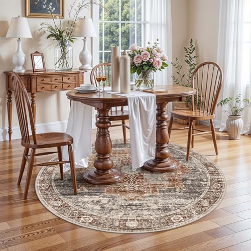 Living Room 4round Area Rugs - Boho Rugs for Bedroom Dining Room Stain Resistant Carpet Vintage Tribal Rugs for Kitchen Bathroom with Non Slip Backing Home Decor Floor Mat 4ft Brick - color: Brick, size: 4' (Round)