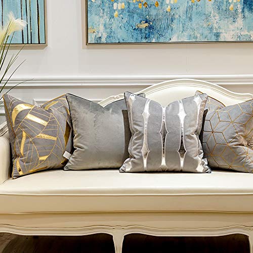 Avigers Throw Pillow Cover 18 x 18 Inch, Grey Gold, Velvet, Hidden Zipper - color: Grey,gold, size: 18" x 18" (Pack of 1)